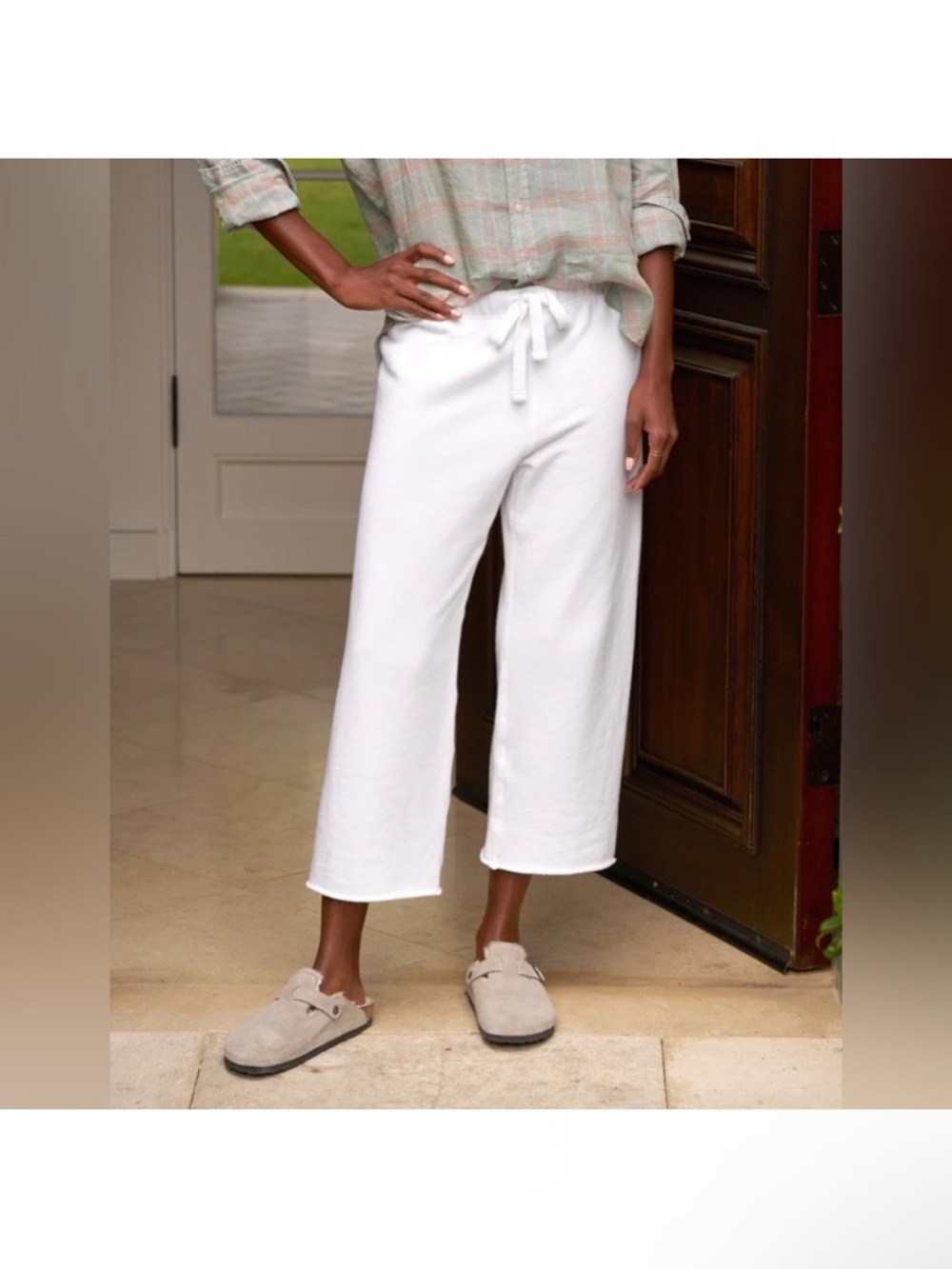 Frank & Eileen White Cropped Drawstring Pants